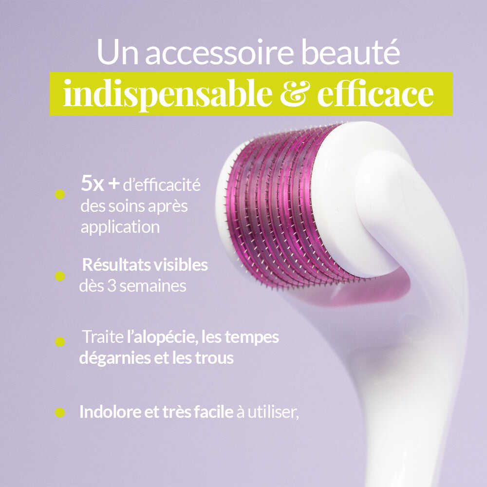 Dermaroller contre l’alopécie pour cheveux forts et épaissis.