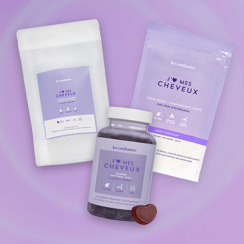 Pack New Me — Gummies, Thé Vert Détox & Cacao Boost Chocolat - Croissance, brillance, anti-chute Les Confiantes