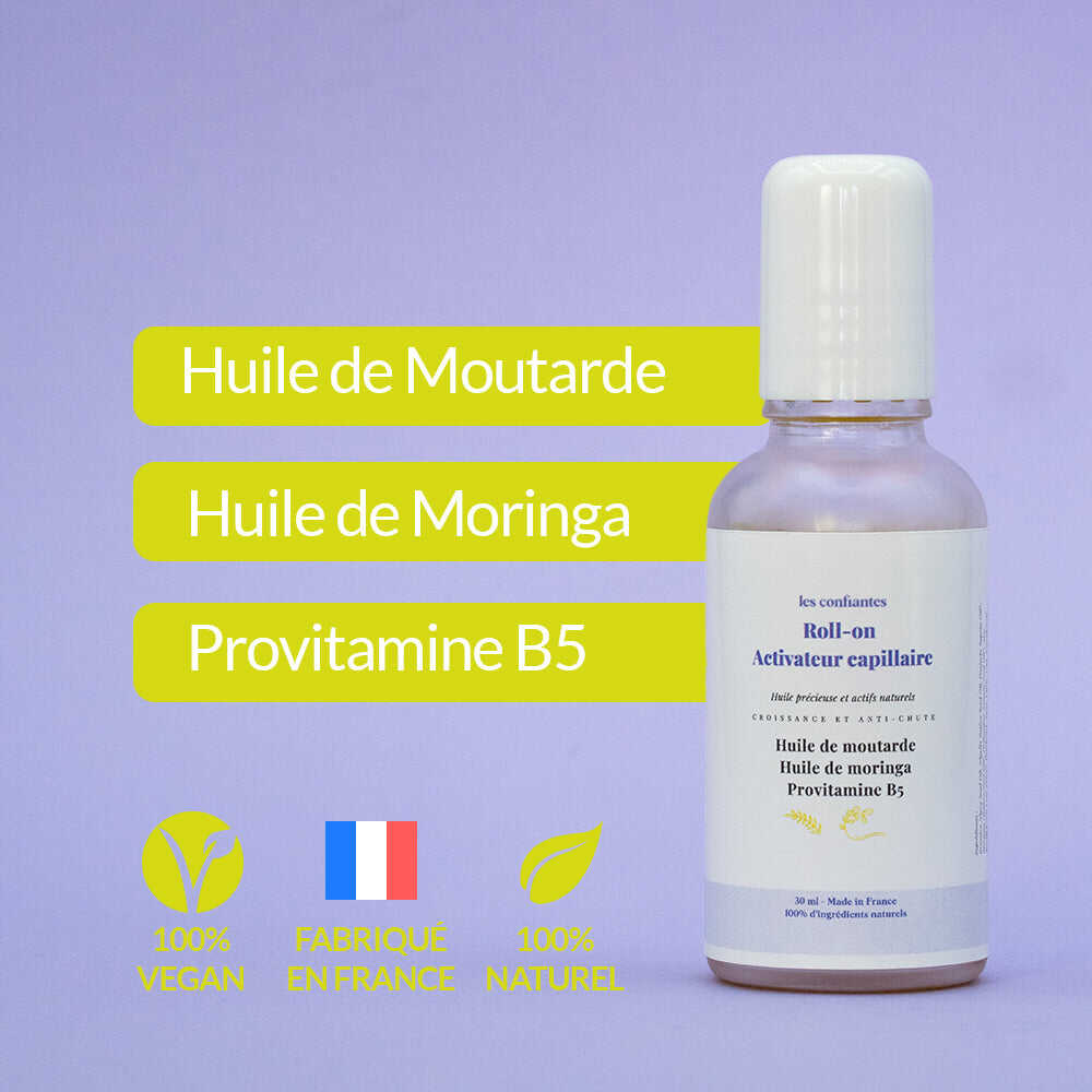 Sérum vegan fabriqué en France Les Confiantes, soin naturel pour stimuler la croissance des cheveux.